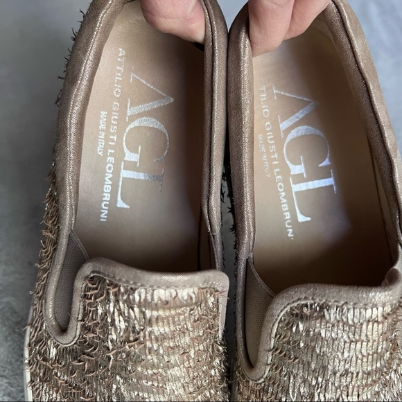 AGL Attilio Giusti Leombruni Textured Fringe Leather Slip-On Sneakers Platinum - Picture 9 of 13